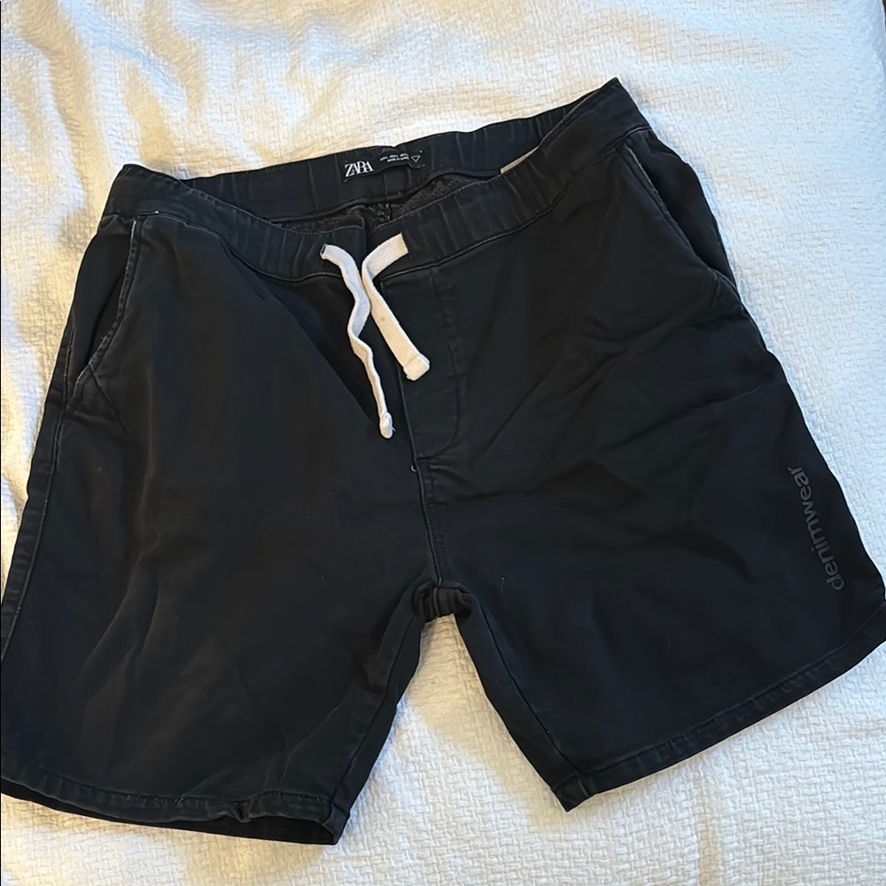 Zara Black Textured Fabric Shorts